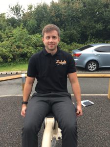 Ben on Proludic outdoor gym equipment from Urbanix range outside Proludic office