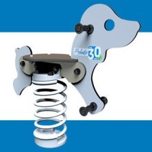 Proludic play equipment uk square logo graphic with 30th anniversary branding on side of equipment