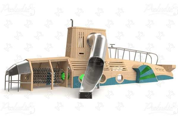 Submarine J49139® playgrounds sustainable natural wood equipment boats and seascapes image 3d