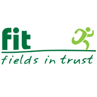 FIT Fields In Trust Small Square White Logo with Running Green Man Graphic v2 Inspiring Through Play