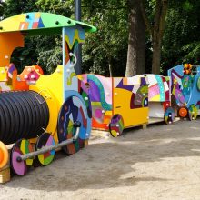 grafic games colourful patterned stationary train trail play area for children example of imaginative and innovative play